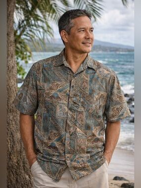 Tori Richard Hawaii Shirt Mens L Cotton Lawn Geometric Resort Y2K Dad camp top